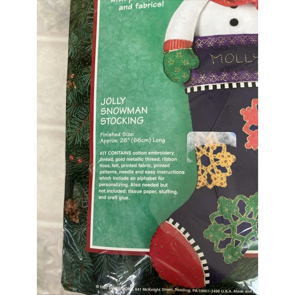 Sunset Embroidery Felt Jolly Snowman Stocking Kit 18121 Christmas Holiday Sealed